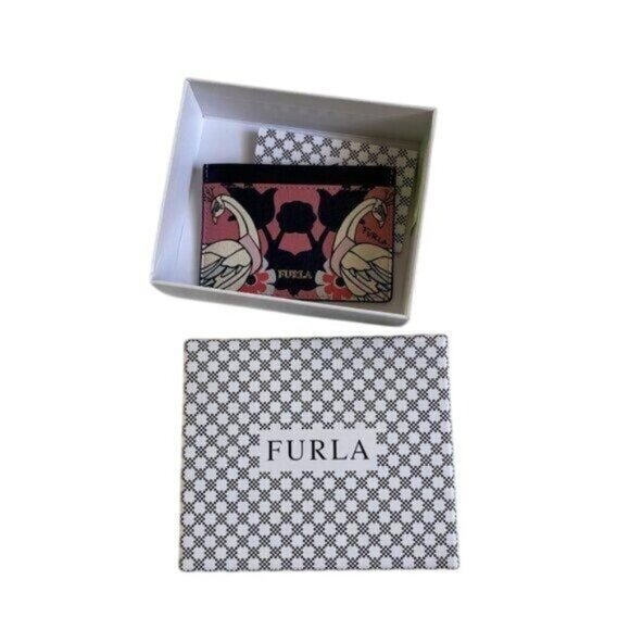 Furla Leather Swan Print Card Holder With Box - Picture 1 of 4